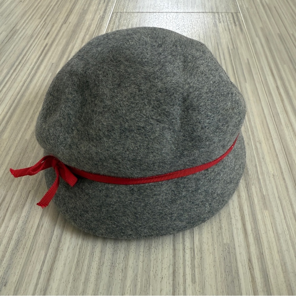 Gray Wool Hat with Red Ribbon - image 1
